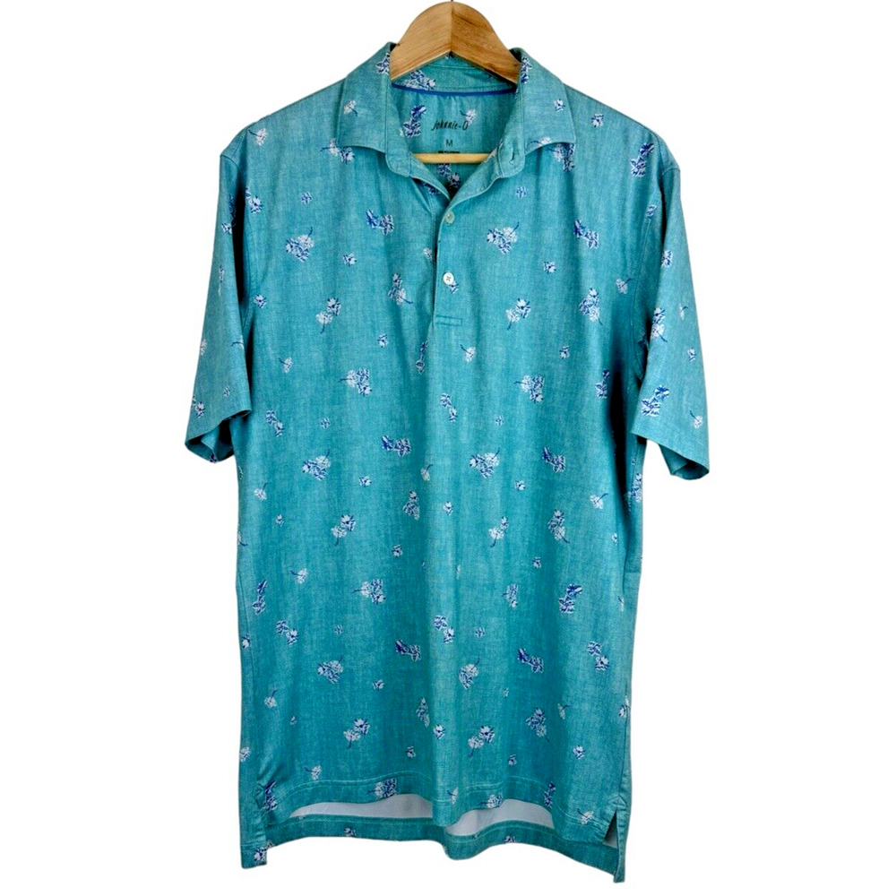 Johnnie O Polo Shirt Men's M Blue Floral Mosaic Golf Stretch Performance